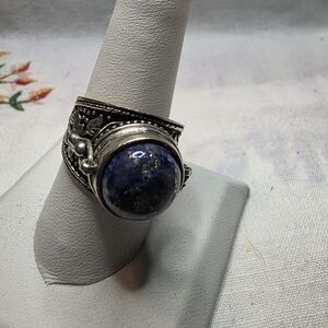Vintage Poison Ring With Lapis Lazuli Stone And Silver Setting
